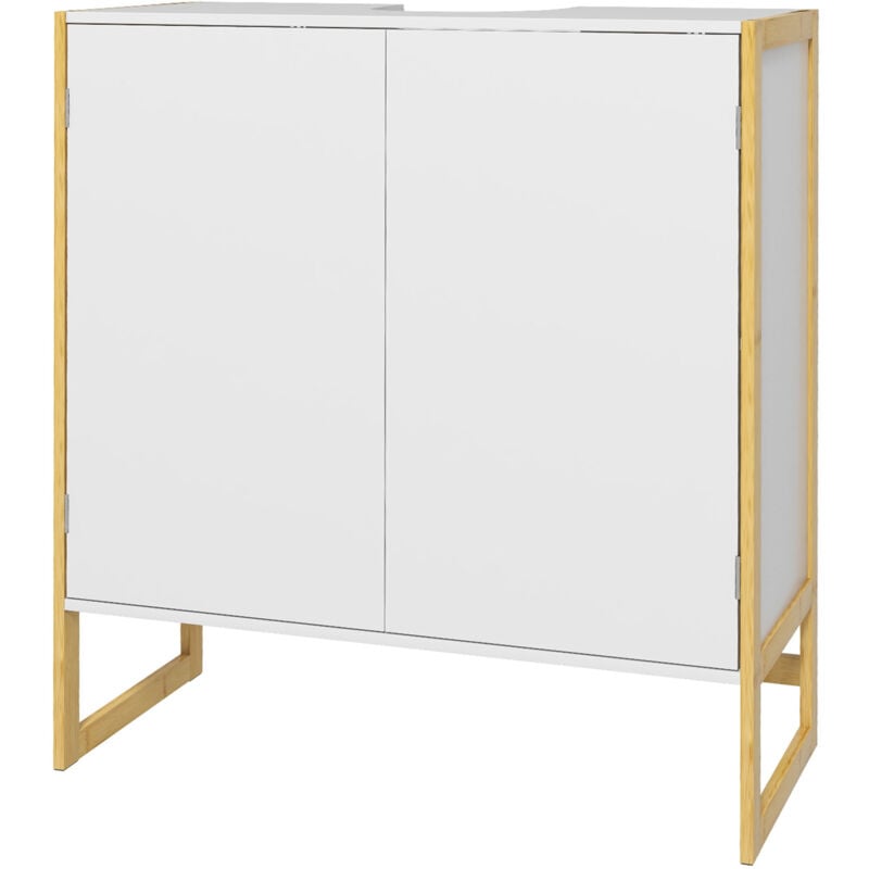 foto del prodotto homcom mobile sottolavabo 2 ante a pressione bamb e mdf con intaglio a u bianco