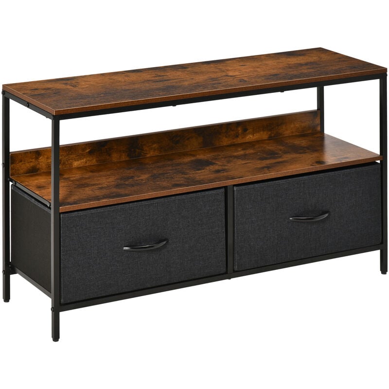 foto del prodotto homcom mobile tv 2 cassetti pieghevoli e mensola stile industriale 98x29x56cm