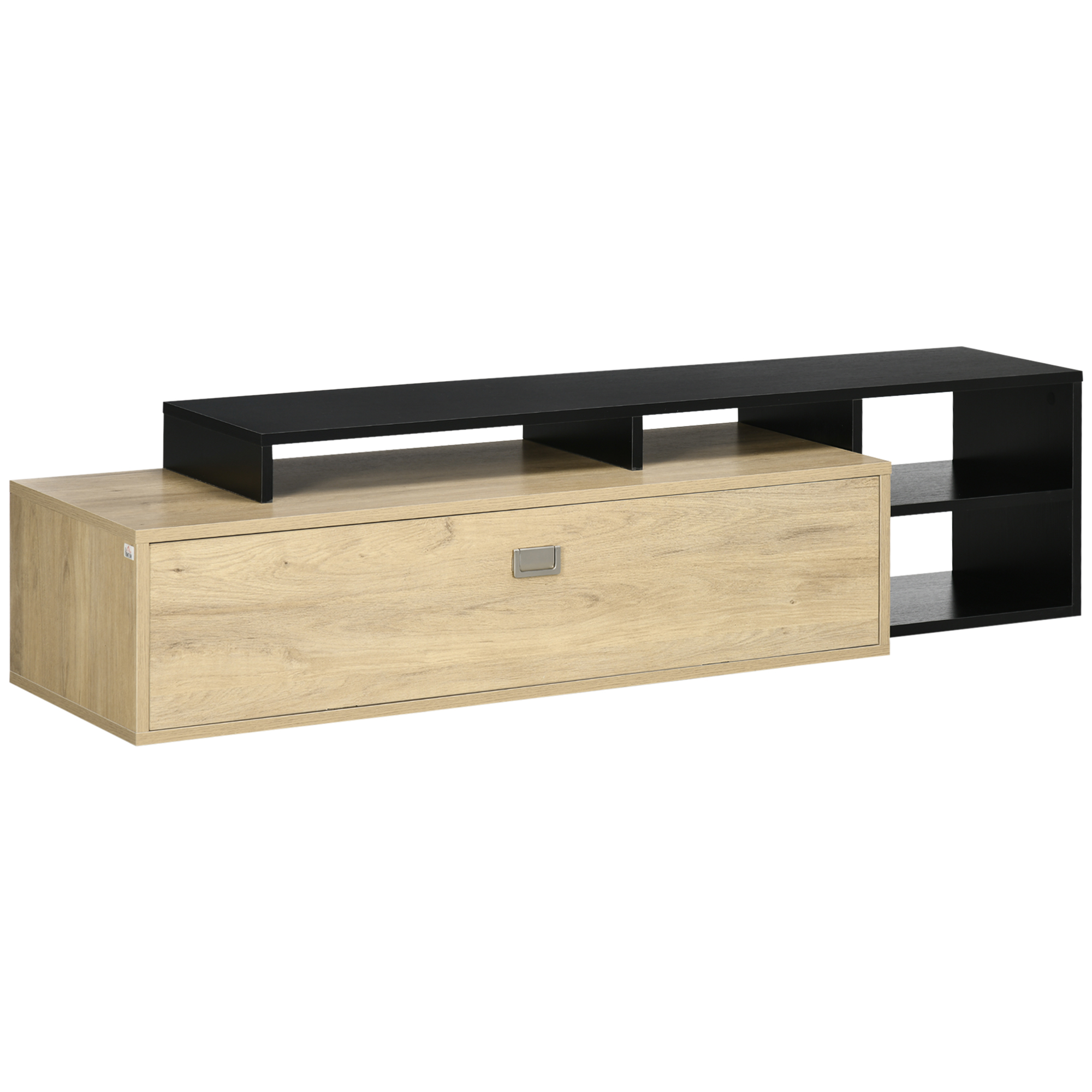 foto del prodotto homcom mobile tv 32 -65 con ripiano rimovibile e armadietto con anta ribaltabile, in mdf, 163x40x38 cm, color legno e nero aosom
