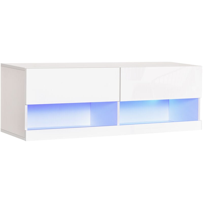 foto del prodotto homcom mobile tv sospeso con luci led 20 colori in legno tv 42 bianco lucido