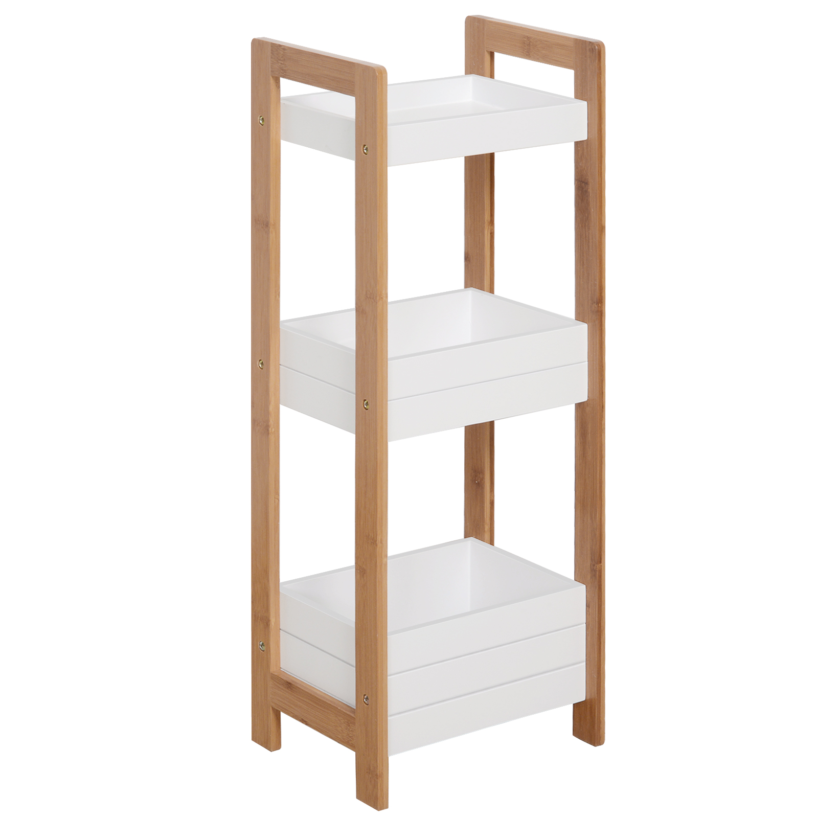 foto del prodotto homcom mobiletto bagno multiuso scaffale a 3 ripiani compatto in legno mdf e bambù, bianco, 27.5x20.8x74cm aosom
