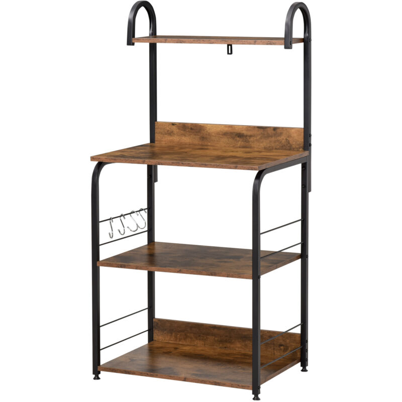 foto del prodotto homcom mobiletto cucina 4 ripiani e 4 ganci acciaio e legno 60x40x125cm marrone