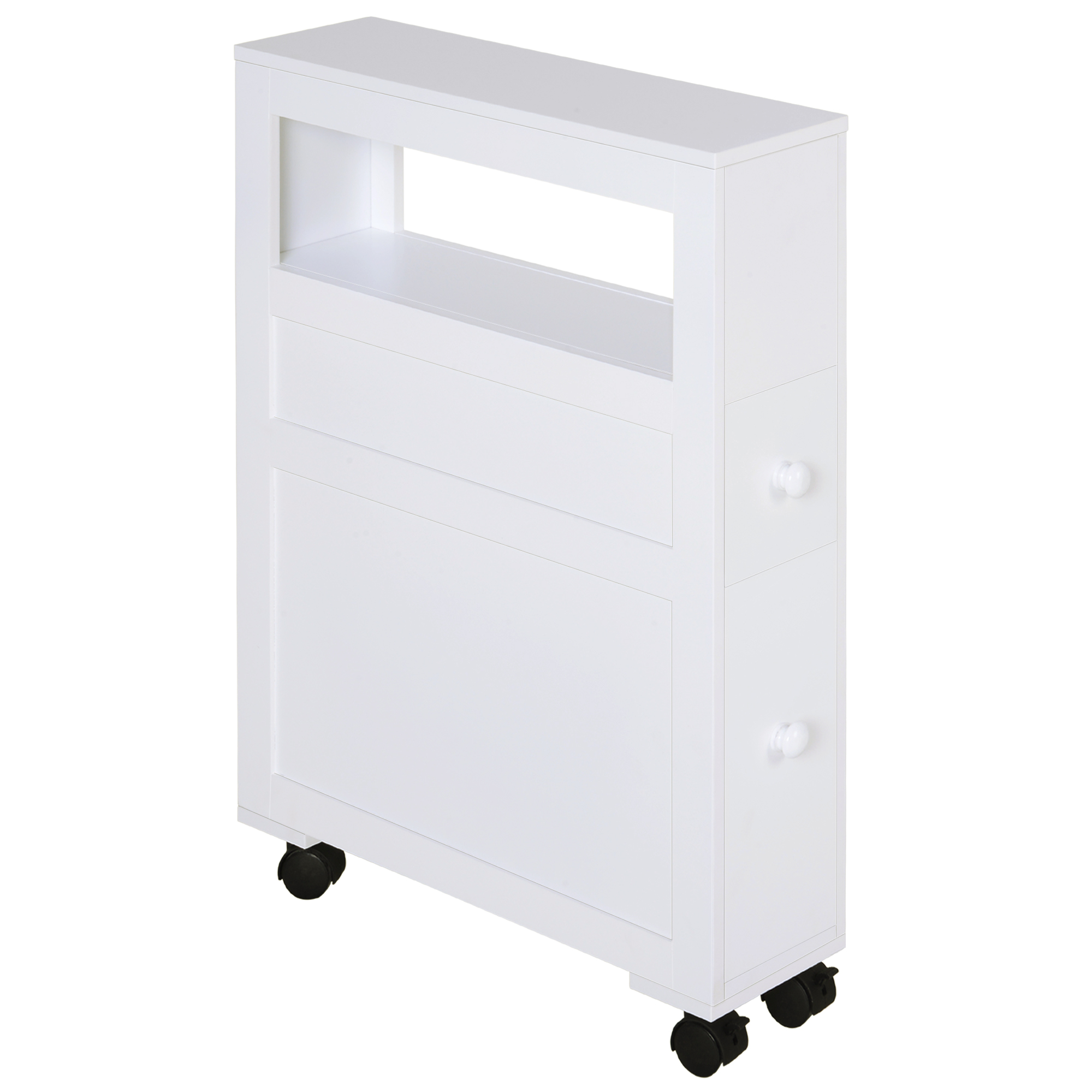 foto del prodotto homcom mobiletto da bagno 2 cassetti salvaspazio con 4 ruote, mobile bagno moderno in mdf, 16x52x71.5cm bianco aosom italy