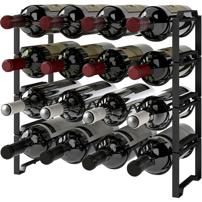 foto del prodotto homcom - mobiletto portabottiglie a 4 livelli a onda impilabili in metallo nero