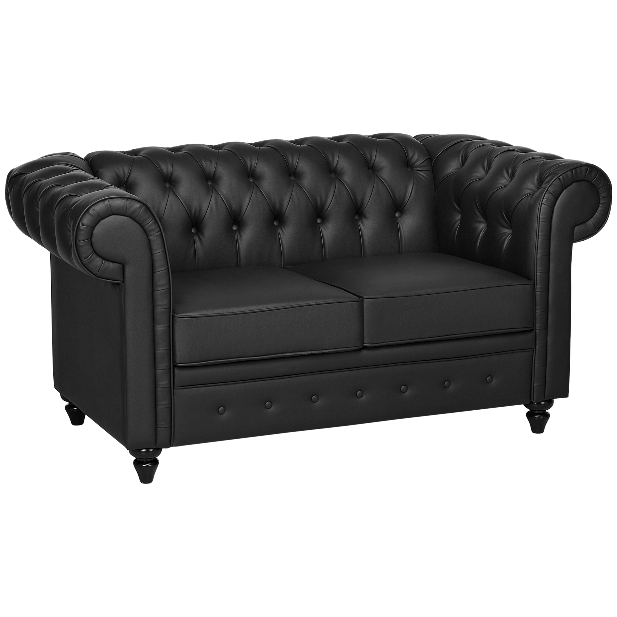 foto del prodotto homcom moderno divano due posti stile chesterfield in ecopelle nero con gambe in legno e struttura solida