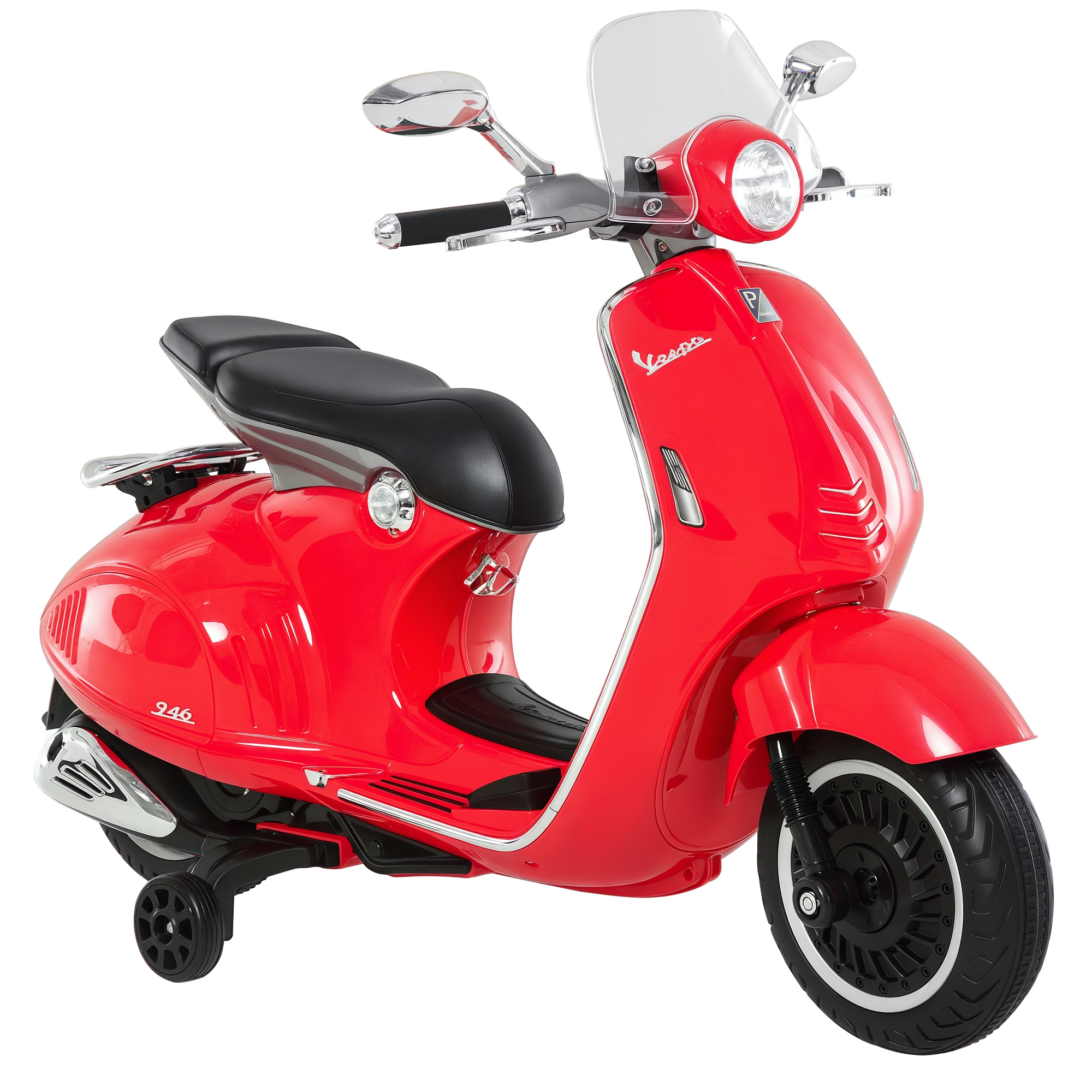foto del prodotto homcom moto elettrica per bambini con licenza ufficiale vespa, 2 rotelle, luci e suoni, 108x49x75 cm, rossa aosom