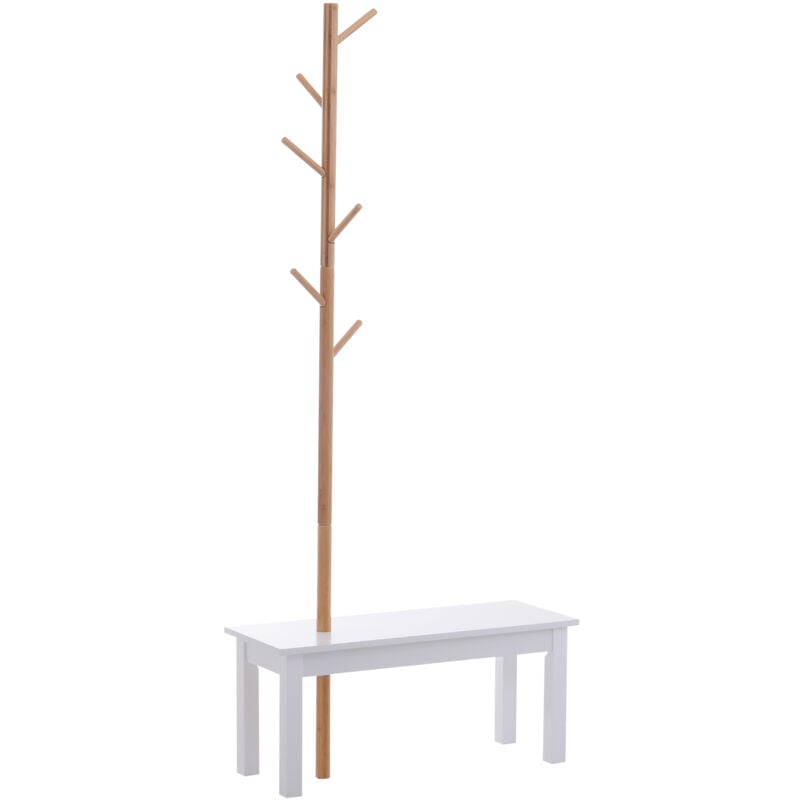 foto del prodotto homcom panca appendiabiti per ingresso, bianco legno, bamb , 80x30x180cm