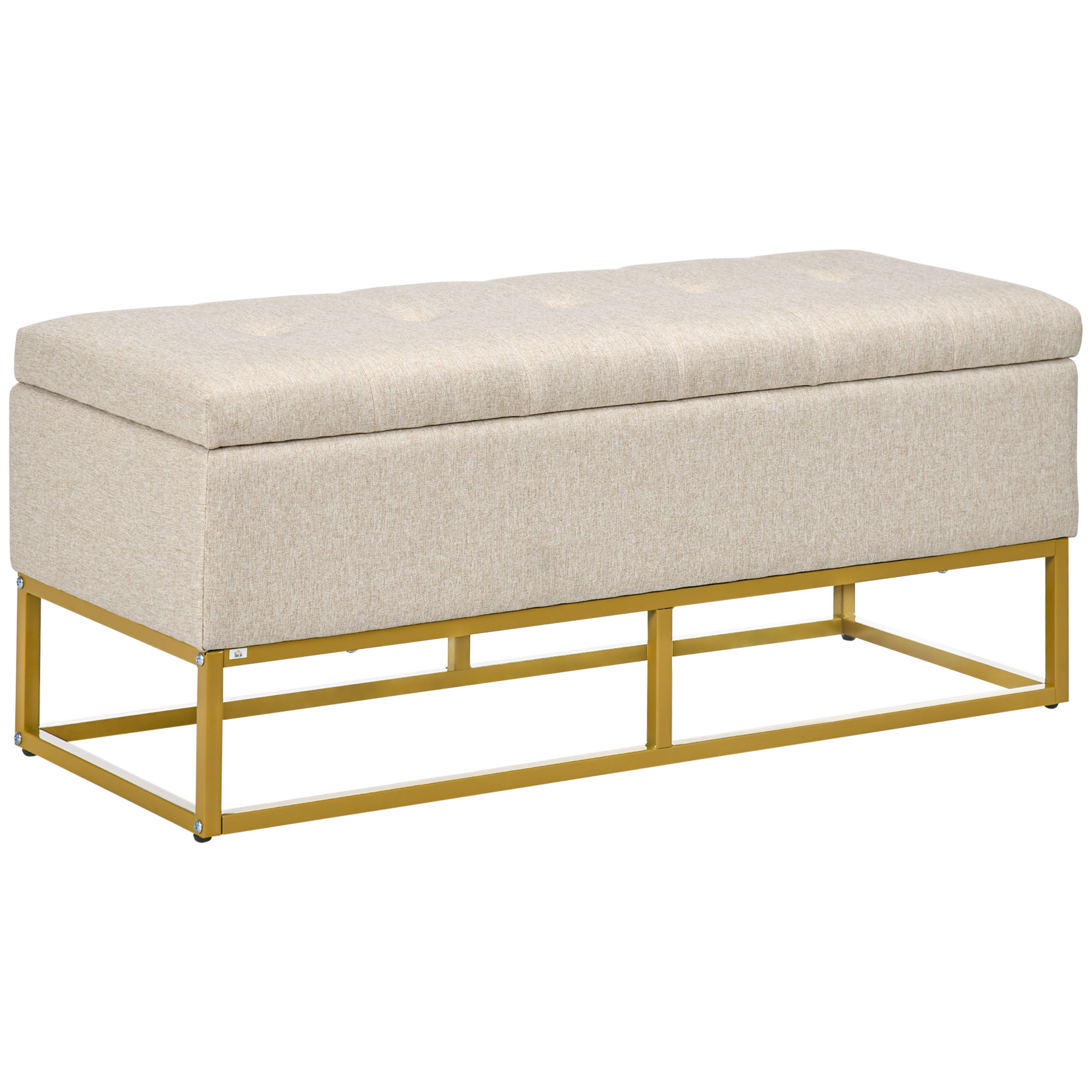 foto del prodotto homcom panca con contenitore in poliestere trapuntata con gambe in acciaio d'oro, 110x44x48cm, beige
