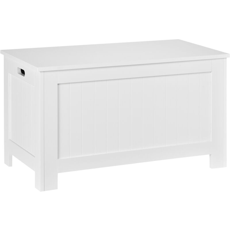 foto del prodotto homcom panca contenitore con coperchio con blocco di sicurezza 81x40x46cm bianco