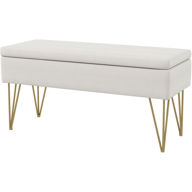 foto del prodotto homcom panca contenitore fondo letto in tessuto con gambe in acciaio crema