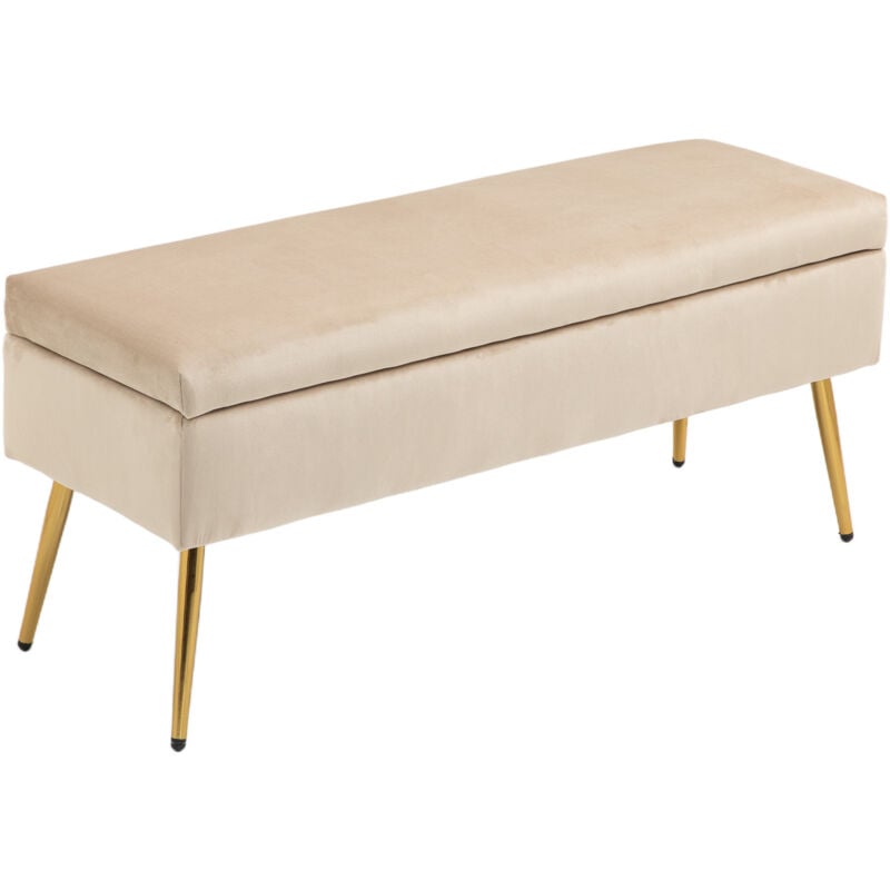 foto del prodotto homcom panca contenitore imbottita da 30.5l in tessuto effetto velluto beige