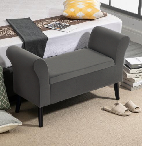 foto del prodotto homcom panca contenitore imbottita per camera da letto e ingresso, panca fondo letto in tessuto vellutato con braccioli, 111.5x41x65cm, grigio