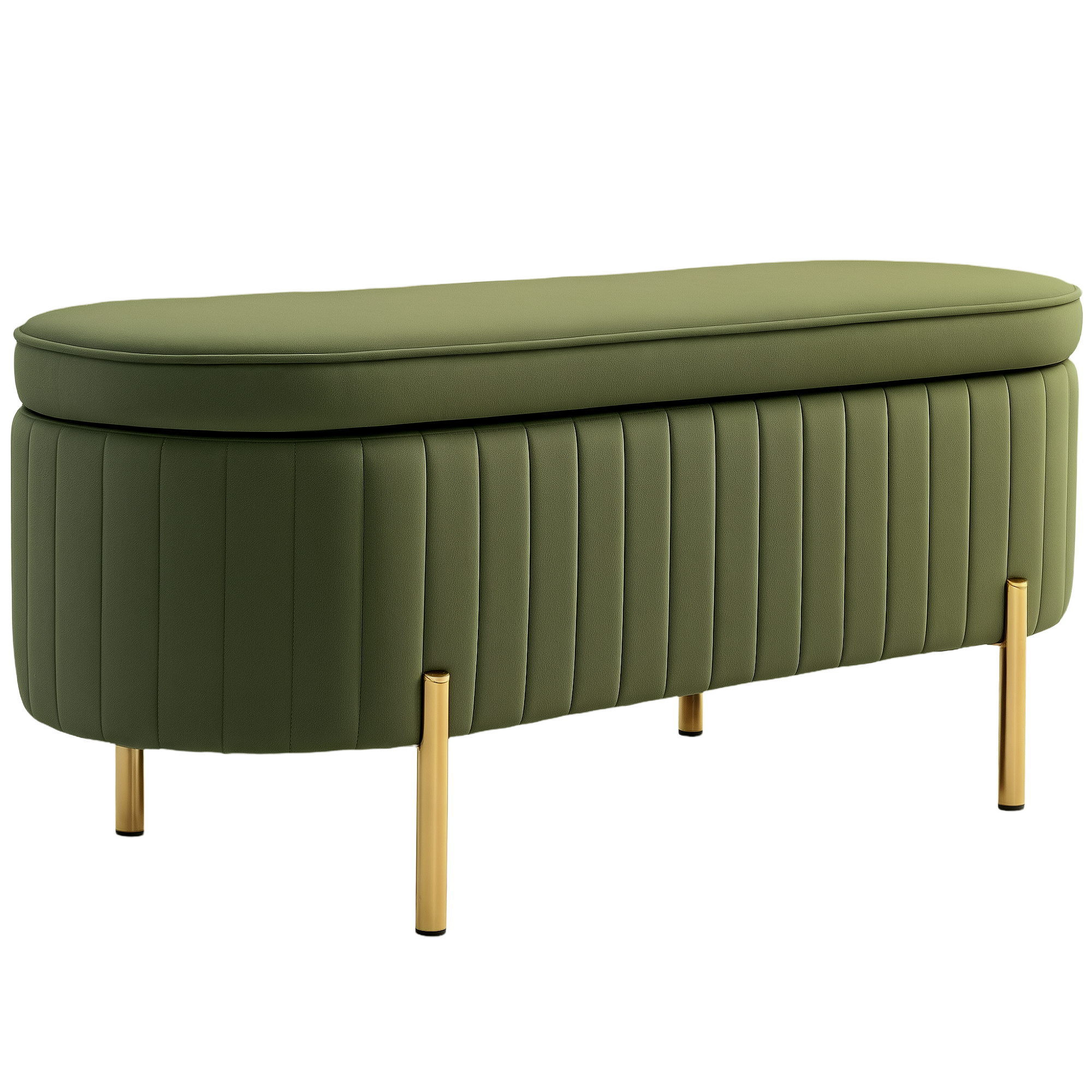 foto del prodotto homcom panca contenitore ovale da 72l con coperchio sollevabile, in tessuto effetto velluto e legno, 108x44x43.5 cm, verde