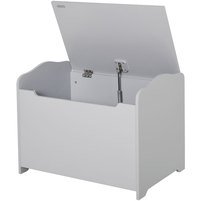 foto del prodotto homcom panca contenitore portagiochi in legno con coperchio ammortizzato grigio