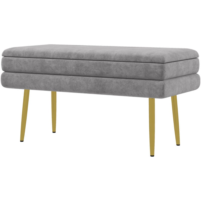 foto del prodotto homcom panca fondo letto con spazio portaoggetti, in acciaio e poliestere, 79.5x37.5x43 cm, grigia aosom