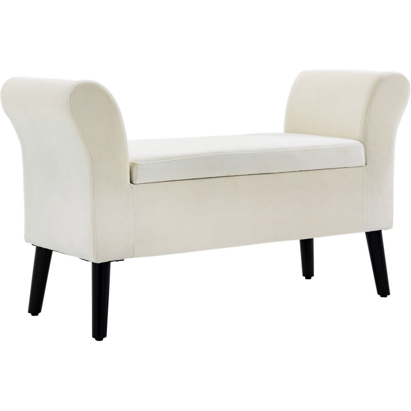 foto del prodotto homcom panca fondo letto con vano contenitore e braccioli bianco crema