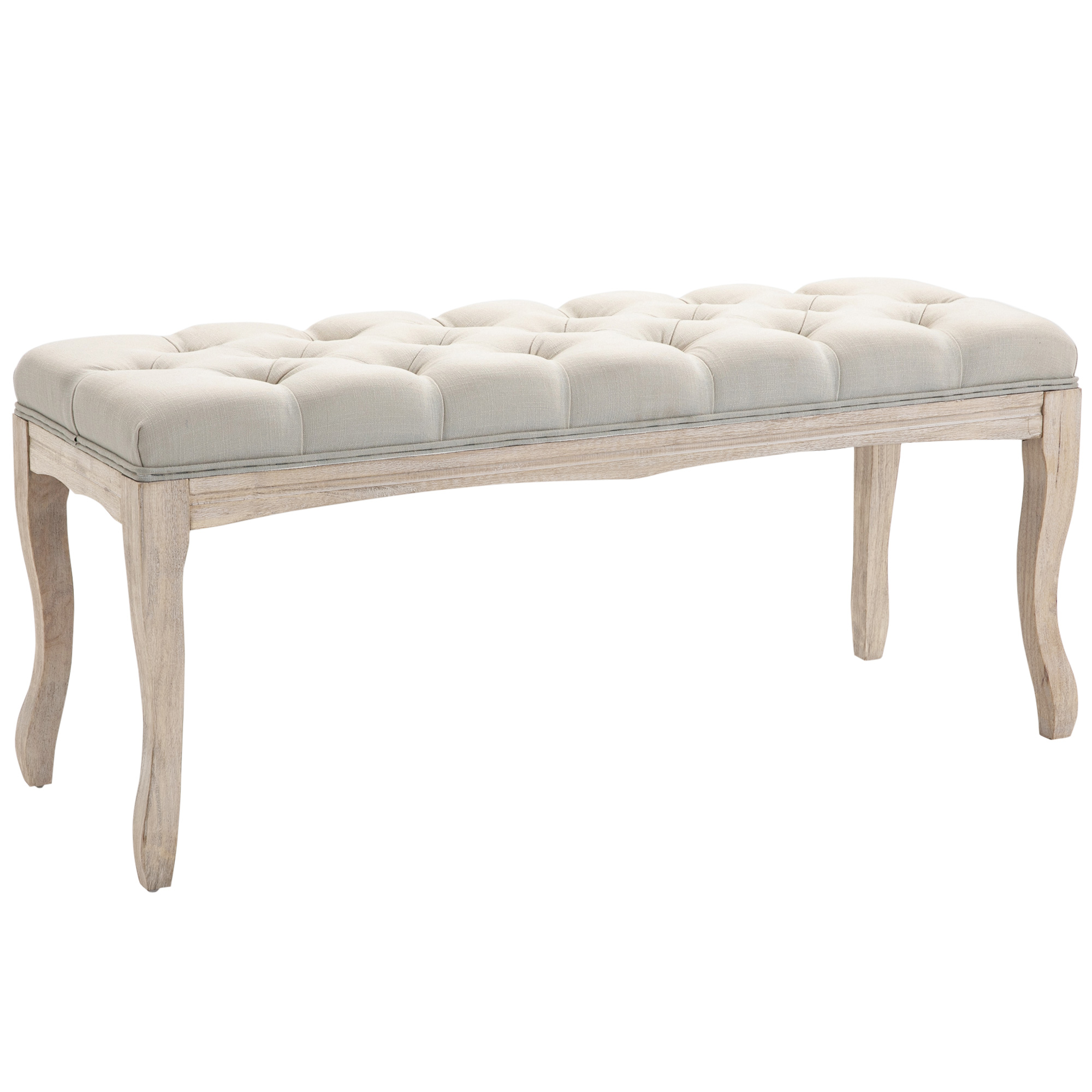 foto del prodotto homcom panca fondoletto vintage con seduta imbottita in tessuto e gambe in legno, 110x40x48cm, beige
