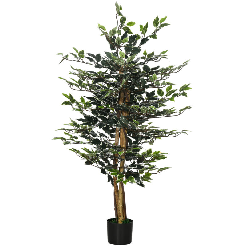 foto del prodotto homcom pianta finta verde di fico con 702 foglie e 3 tronchi con vaso 15x12.5cm