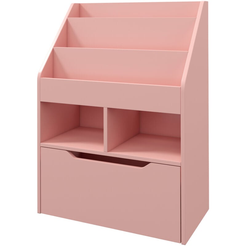 foto del prodotto homcom piccola libreria per bambini con 3 ripiani e cassetto in mdf rosa