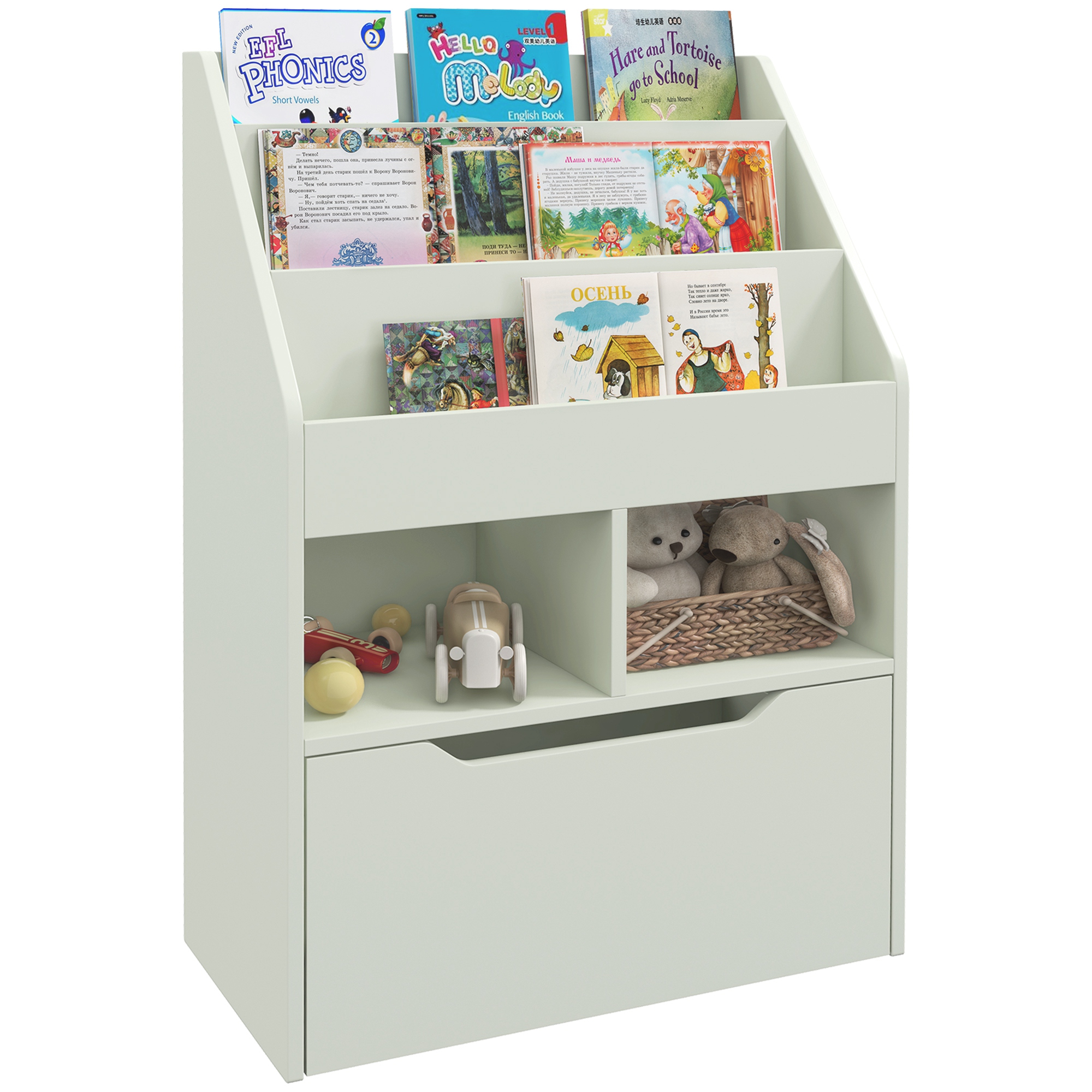 foto del prodotto homcom piccola libreria per bambini con ripiani e cassetto in mdf, 60x29.9x90cm, verde
