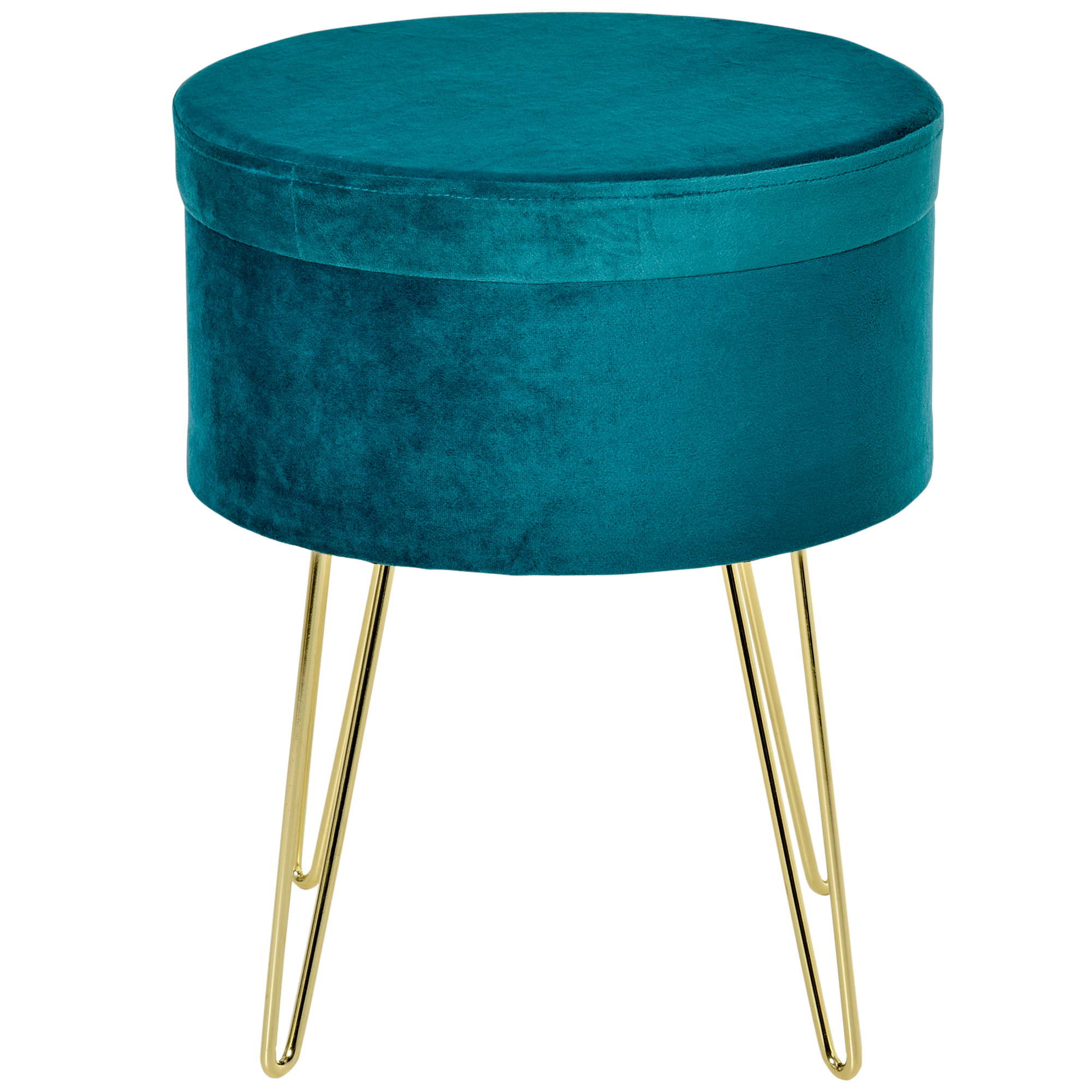 foto del prodotto homcom poggiapiedi da divano in lino, pouf contenitore con 4 gambe in metallo dorato, coperchio rimuovibile, 36 x 45acm, verde aosom