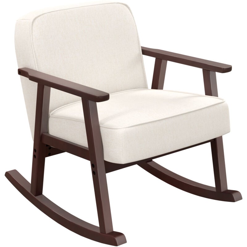 foto del prodotto homcom poltrona a dondolo in tessuto effetto lino e legno beige marrone
