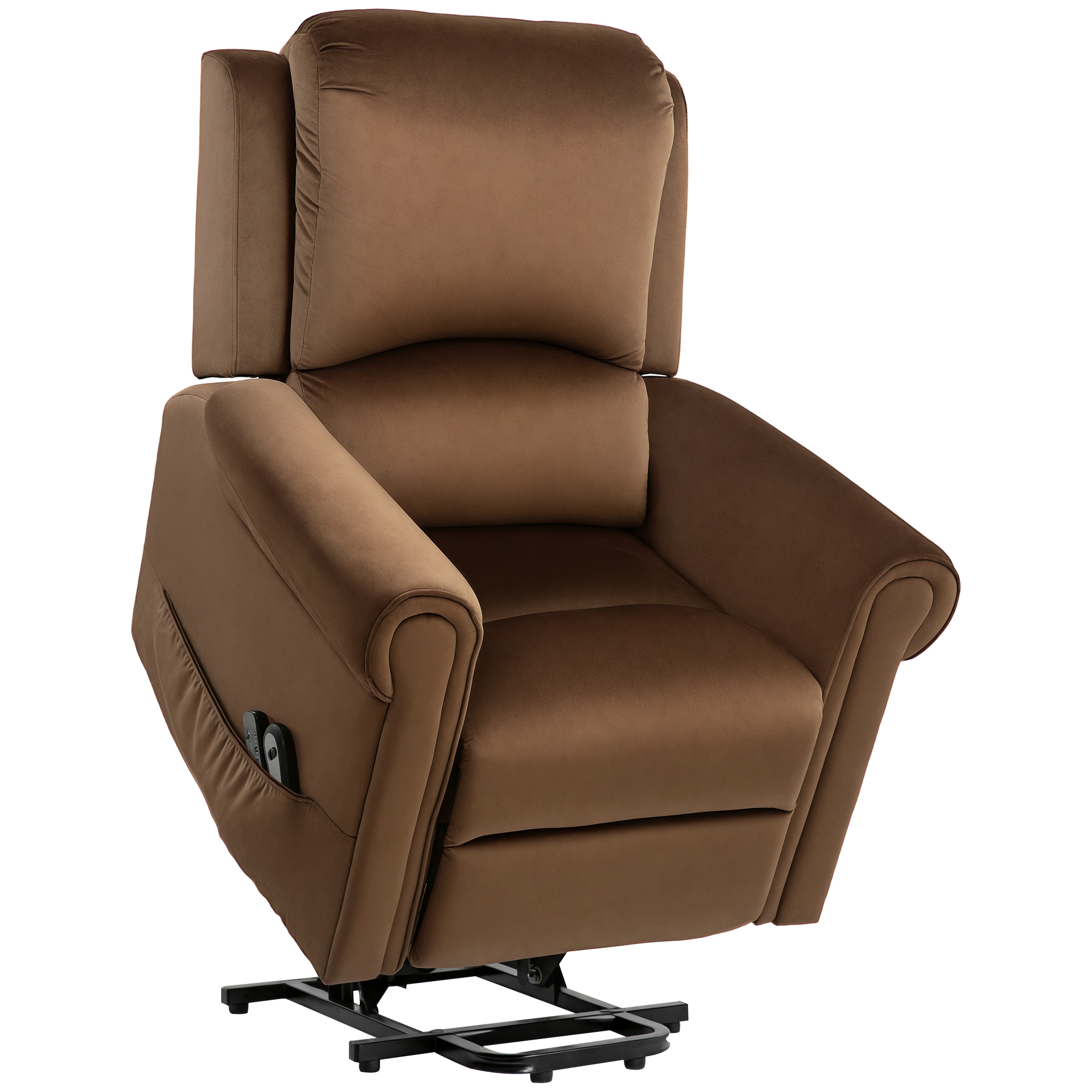 foto del prodotto homcom poltrona alzapersona reclinabile a 135 e massaggiante con telecomando, 88x92x106 cm, marrone scuro