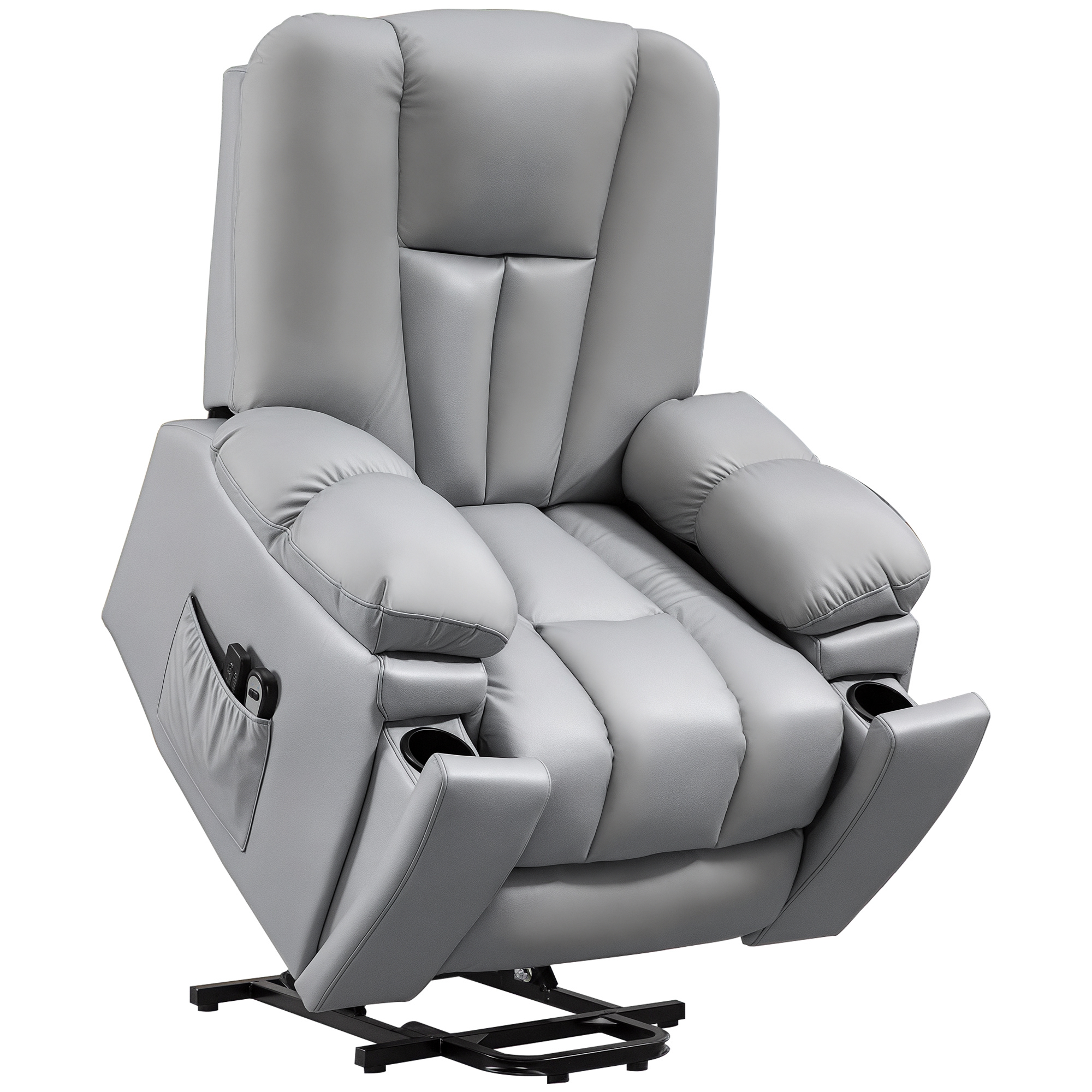 foto del prodotto homcom poltrona alzapersona reclinabile con 8 punti massaggianti e telecomando, in microfibra, 94x96x106 cm, grigio aosom