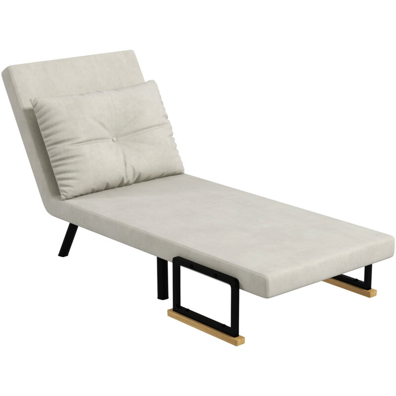 foto del prodotto homcom poltrona divano letto 3 in 1 reclinabile e vellutata bianco crema