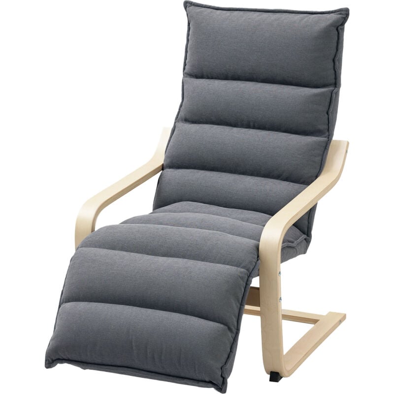 foto del prodotto homcom poltrona ergonomica legno e velluto poggiapiedi regolabile grigio scuro