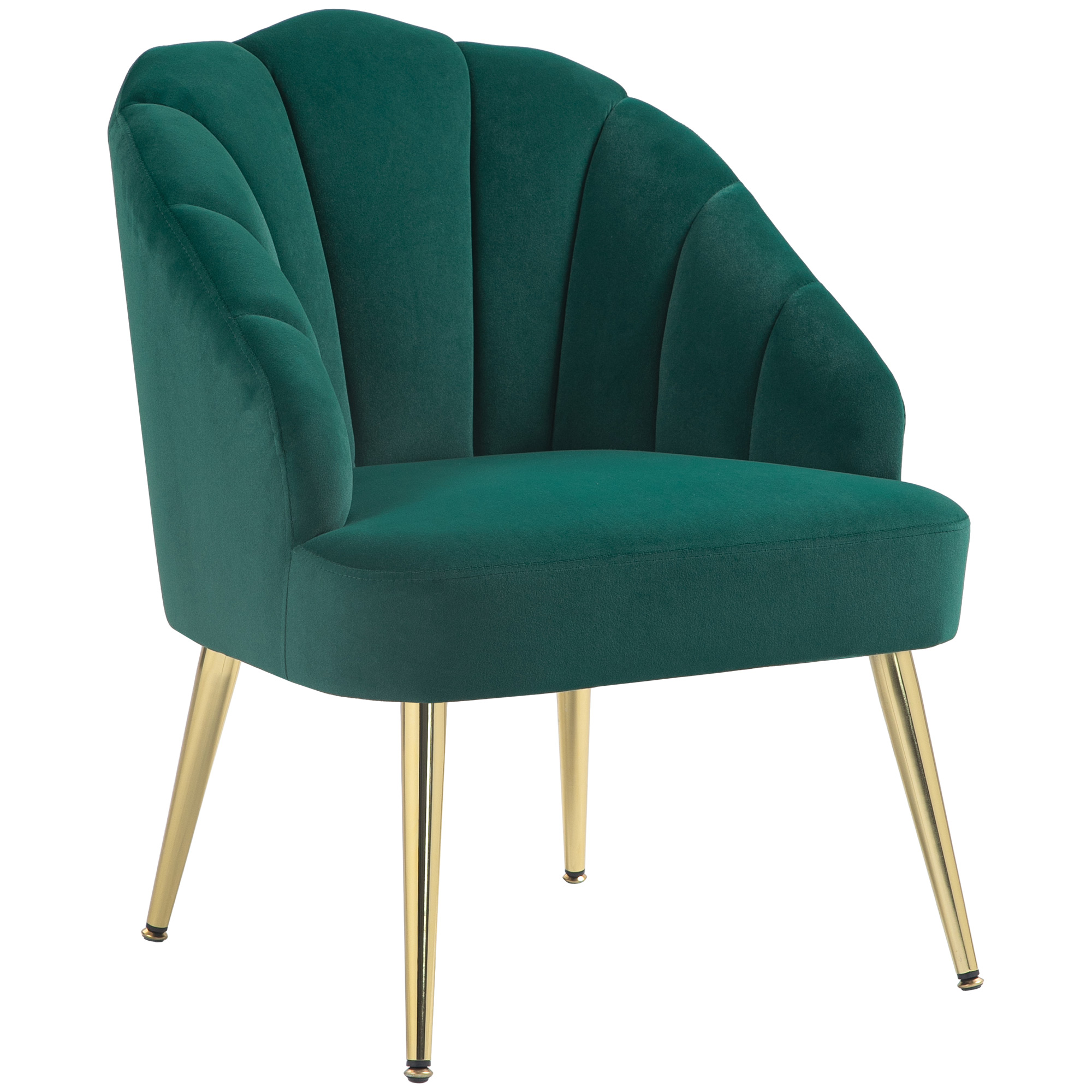 foto del prodotto homcom poltrona in velluto a conchiglia stile art deco con gambe in acciaio, poltrona design moderno, 63x65x84 cm, verde aosom italy