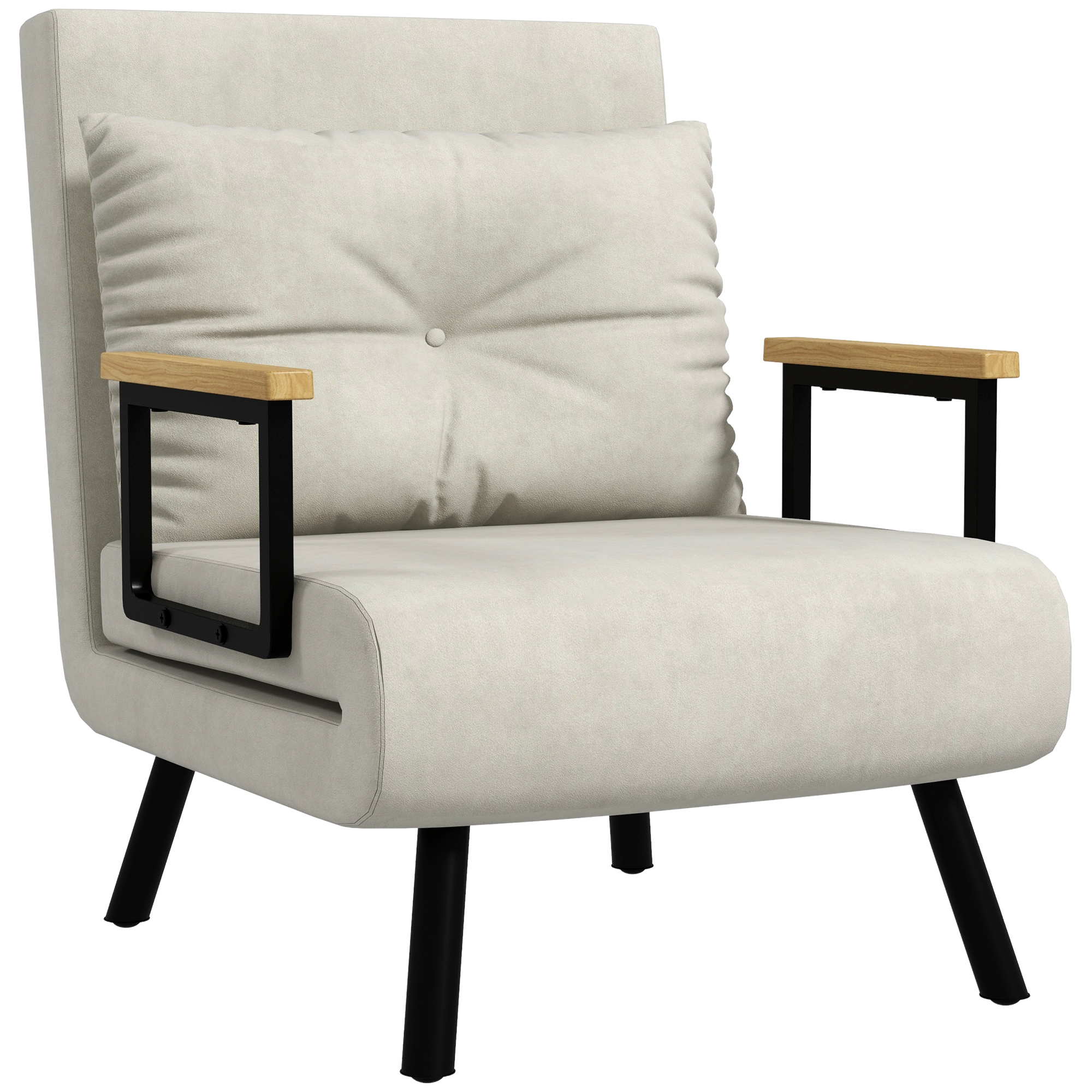 foto del prodotto homcom poltrona letto 3 in 1 con schienale reclinabile e cuscino, in tessuto effetto velluto, 63x73x81 cm, crema