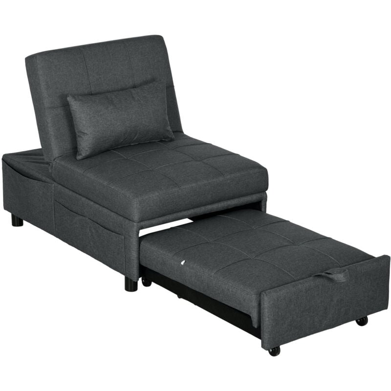 foto del prodotto homcom poltrona letto 3 in 1 con schienale reclinabile in simil lino grigio