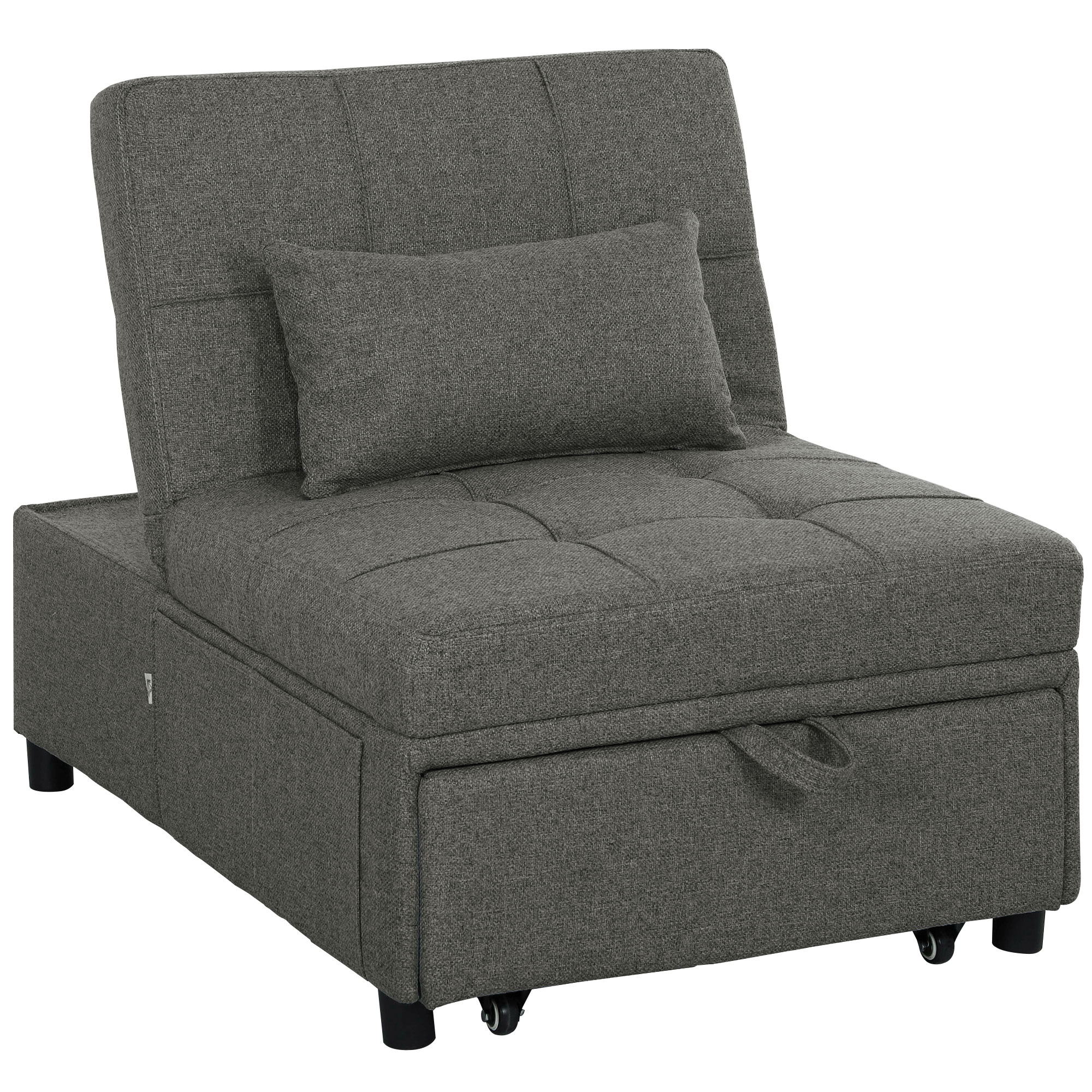 foto del prodotto homcom poltrona letto 4 in 1 convertibile in chaise longue e poggiapiedi con sistema clic clac, grigio