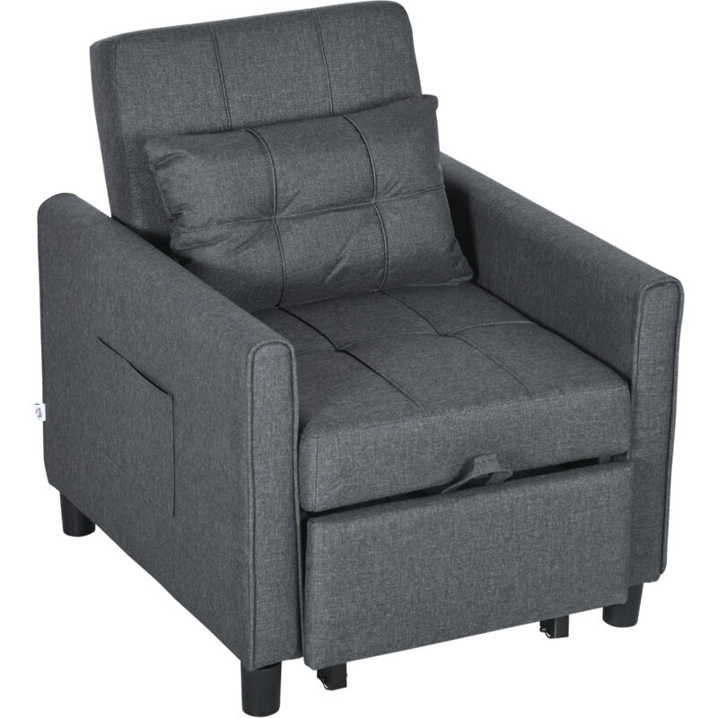foto del prodotto homcom poltrona letto singolo 3 reclinazioni 69x82x85cm, grigio