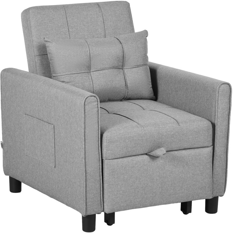 foto del prodotto homcom poltrona letto singolo a 3 reclinazioni 69x82x85cm, grigio chiaro
