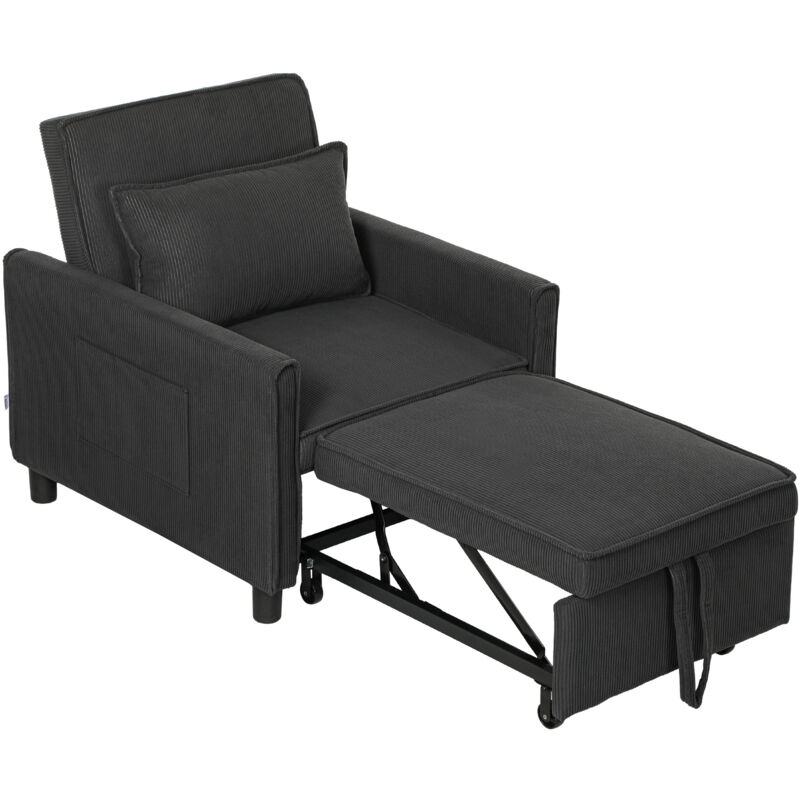 foto del prodotto homcom poltrona letto singolo reclinabile con tasche laterali grigio scuro