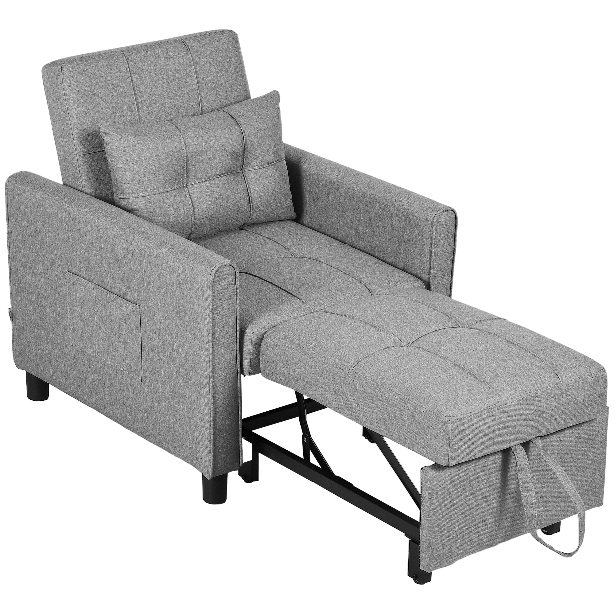 foto del prodotto homcom poltrona letto singolo reclinabile su 3 livelli con cuscino extra, 69x82x85cm, grigio chiaro