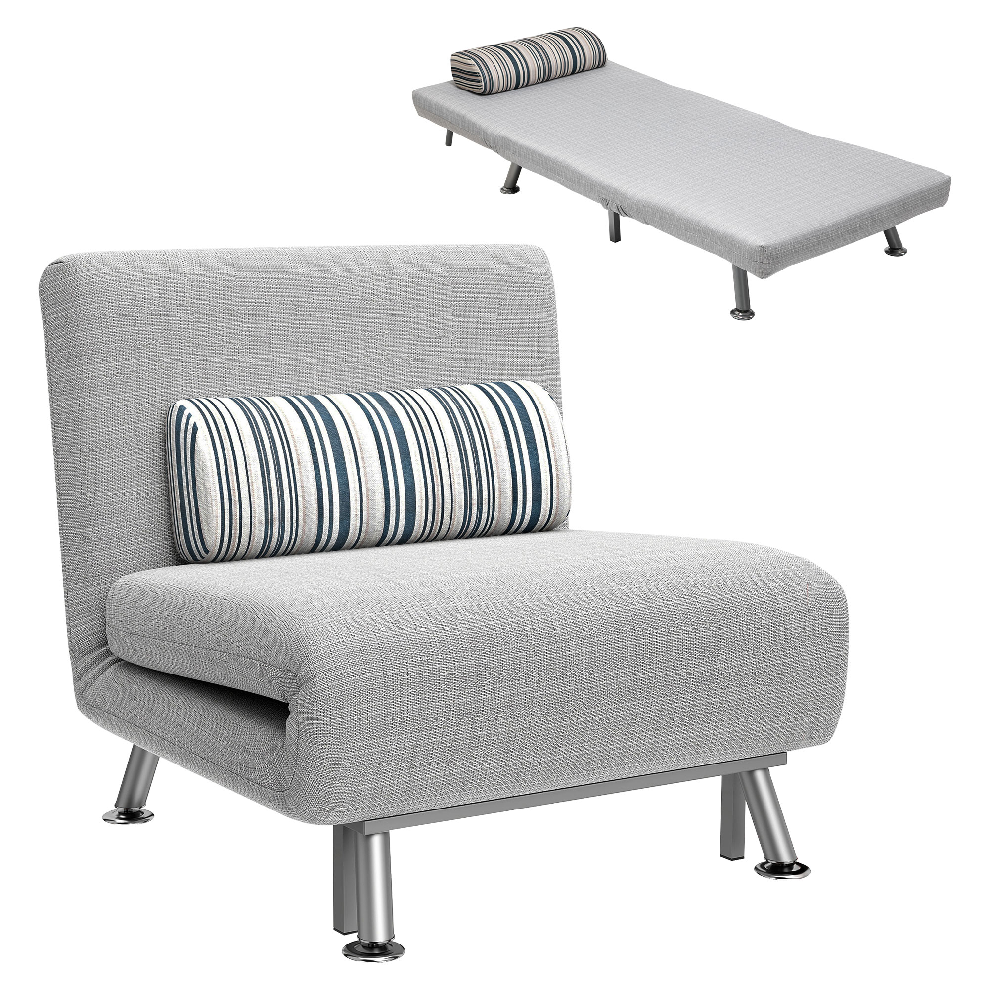 foto del prodotto homcom poltrona letto singolo salvaspazio in lino reclinabile in posizioni senza braccioli con cuscino e rivestimento sfoderabile, grigio aosom