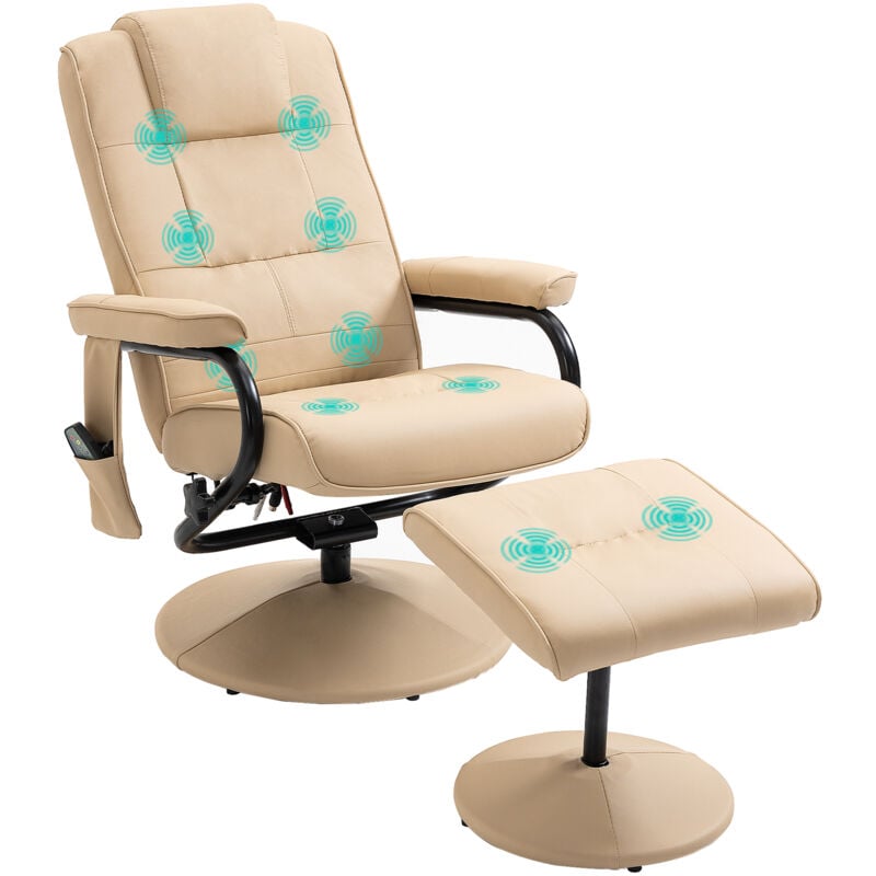 foto del prodotto homcom - poltrona massaggiante reclinabile a 145 e poggiapiedi finta pelle crema