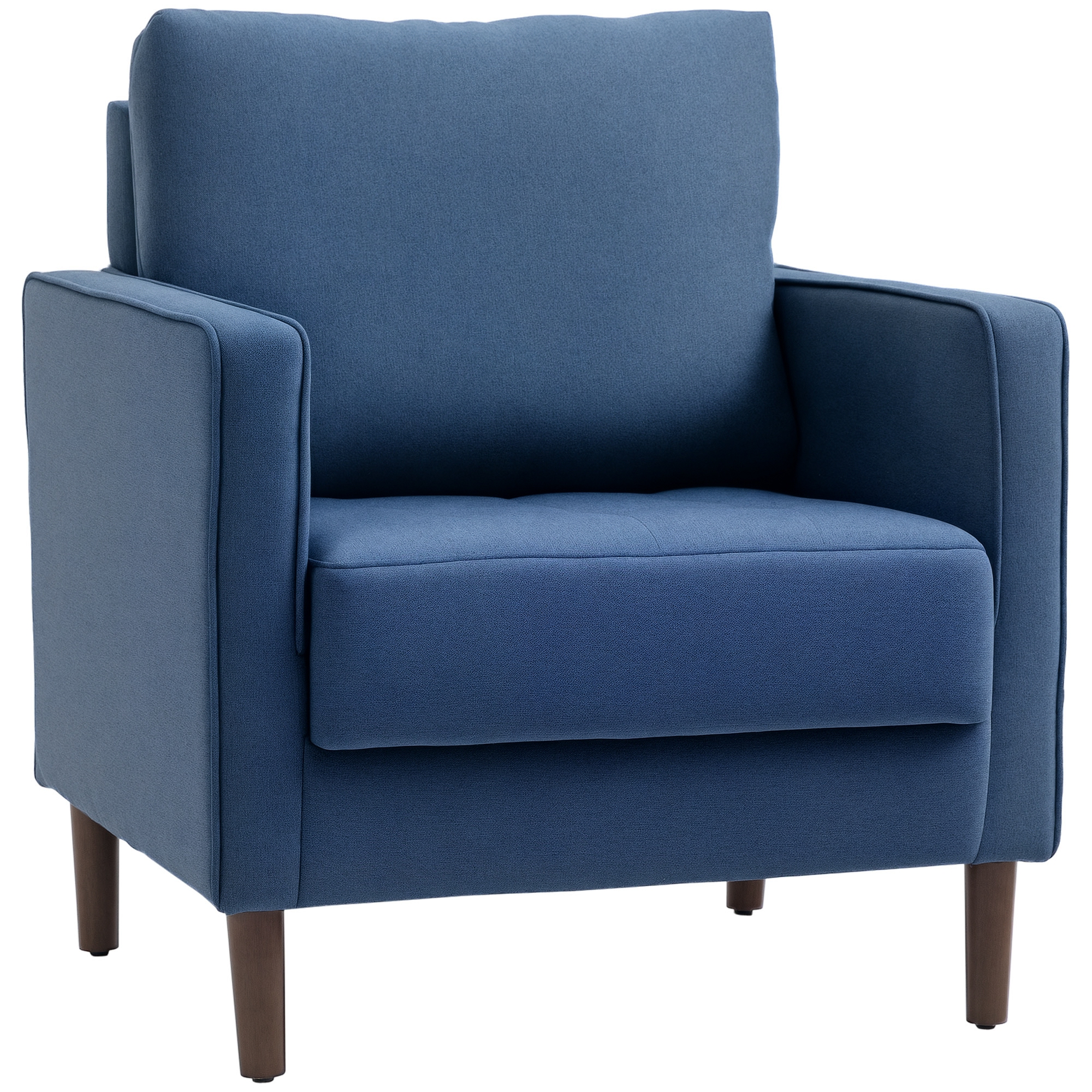 foto del prodotto homcom poltrona moderna in tessuto effetto lino, struttura in legno e imbottitura spessa, 76x70x87cm, blu aosom