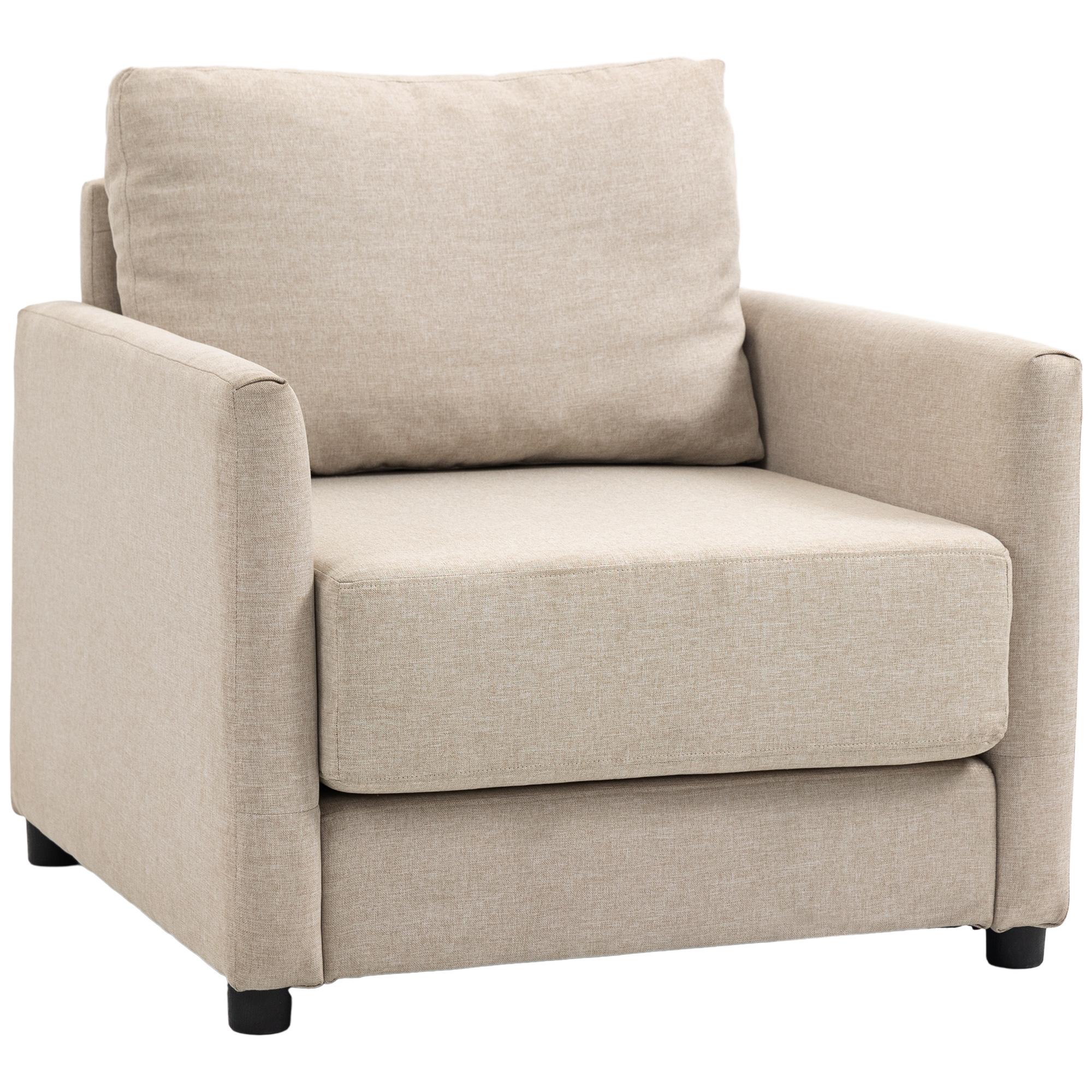 foto del prodotto homcom poltrona moderna in tessuto traspirante effetto lino con tasca interna, 80x85x88 cm, beige aosom