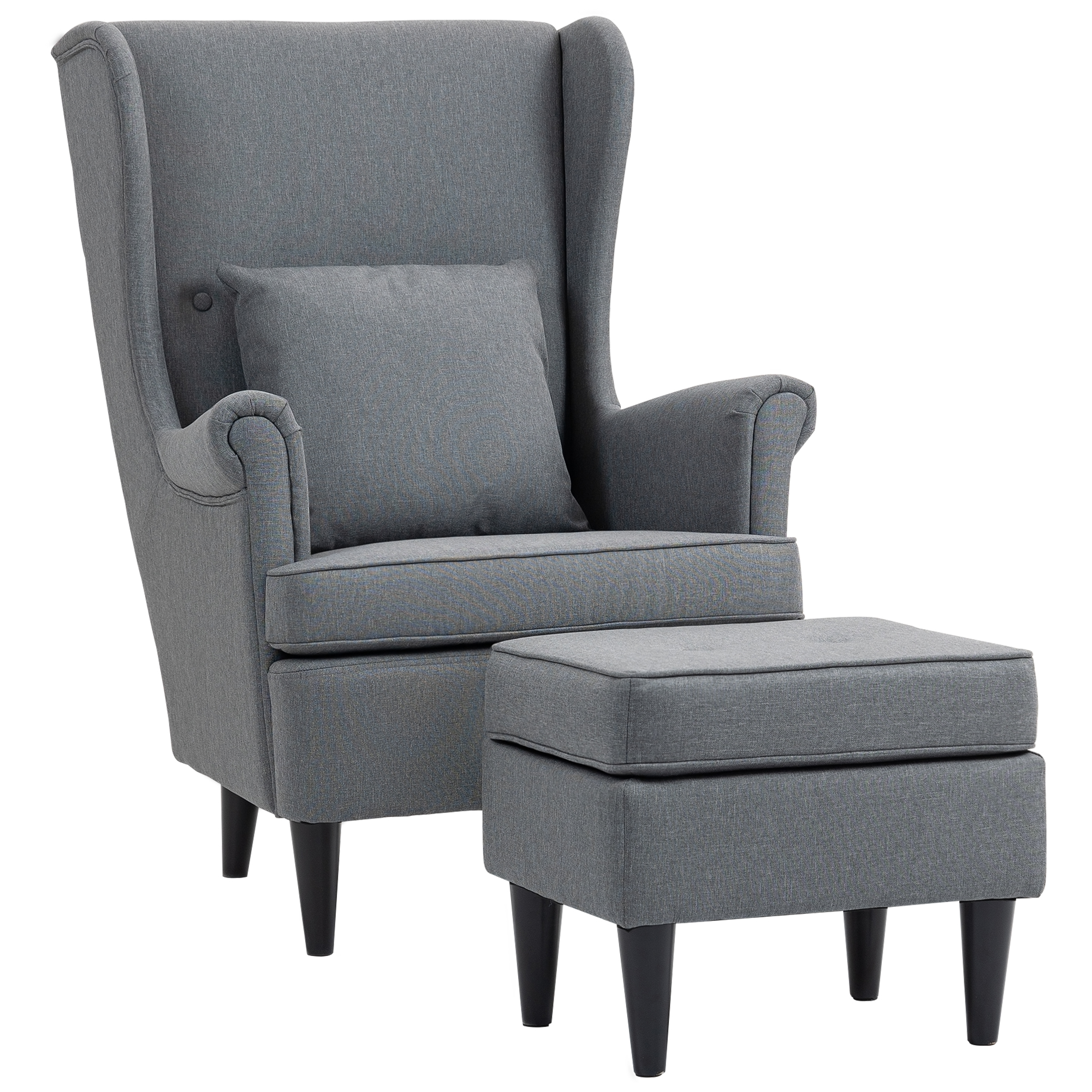 foto del prodotto homcom poltrona per salotto in tessuto con pouf poggiapiedi, schienale alto e cuscino, 75x83x104 cm, grigio aosom italy