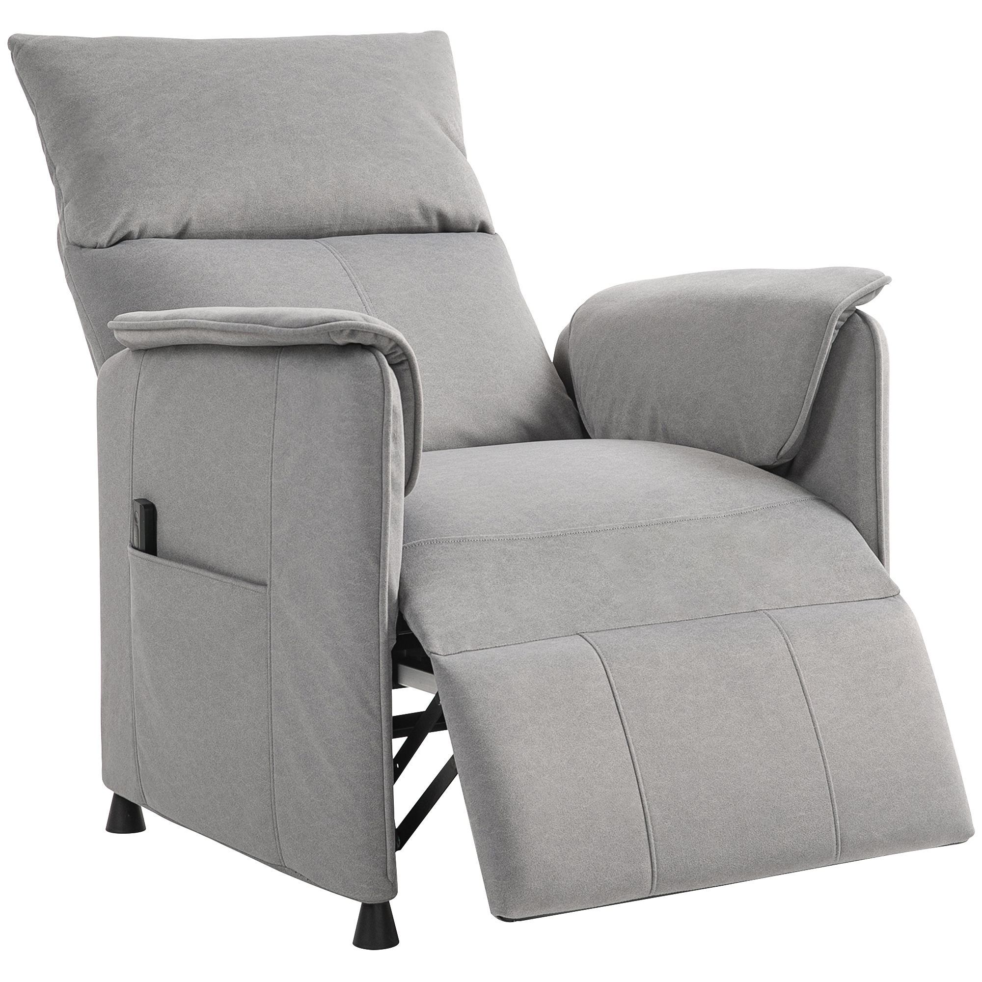 foto del prodotto homcom poltrona reclinabile elettrica con telecomando e poggiapiedi, in tessuto effetto velluto, 80x83x104 cm, grigio
