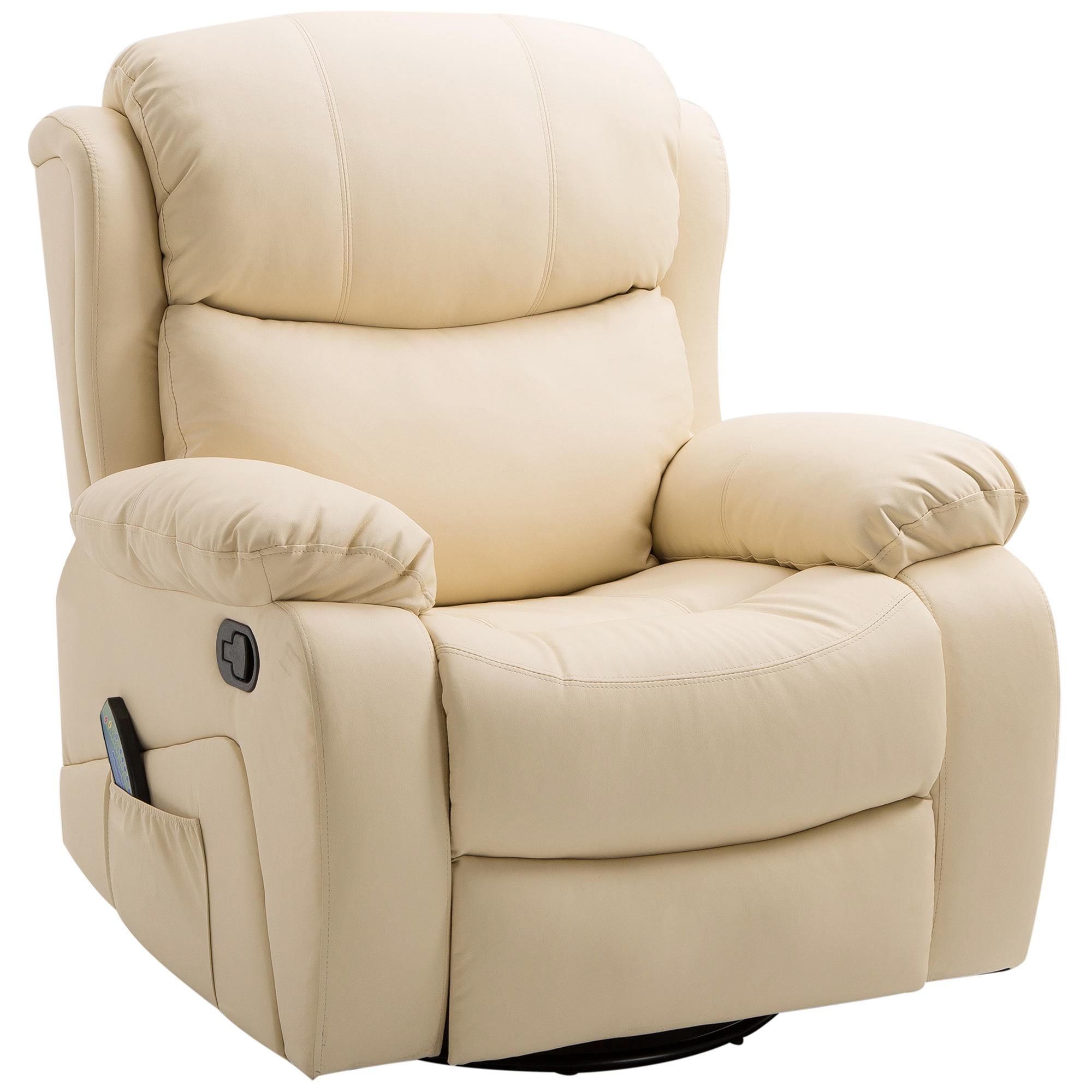 foto del prodotto homcom poltrona reclinabile elettrica massaggiante riscaldante girevole, poltrona relax elettrica in similipelle, 97x92x104cm, beige aosom italy
