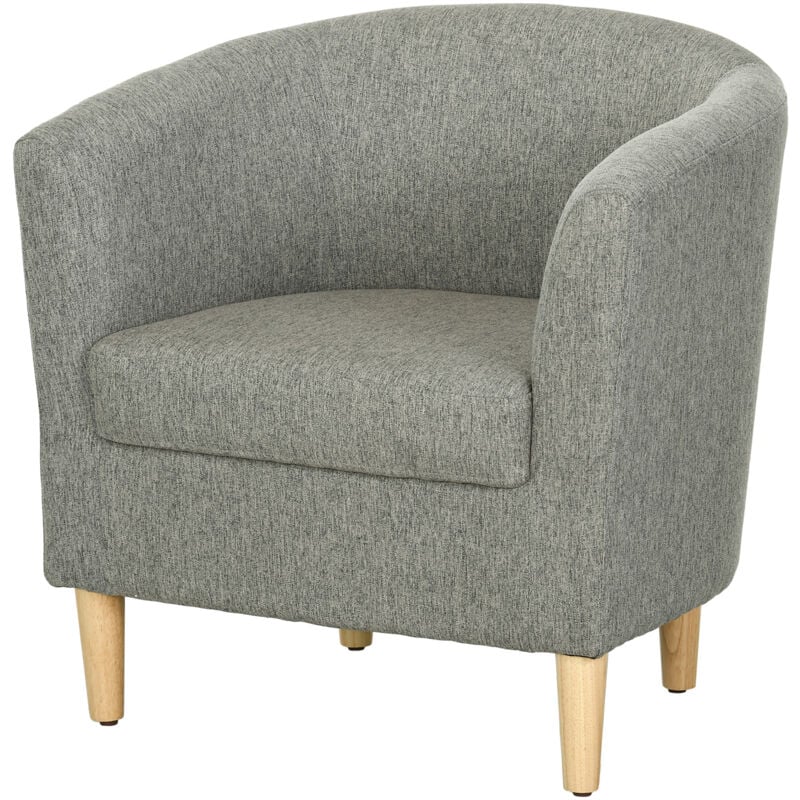 foto del prodotto homcom poltroncina da camera a pozzetto in tessuto con gambe in legno grigio