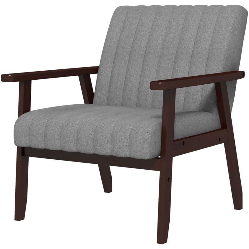 foto del prodotto homcom poltroncina moderna da salotto imbottita in legno e tessuto grigio