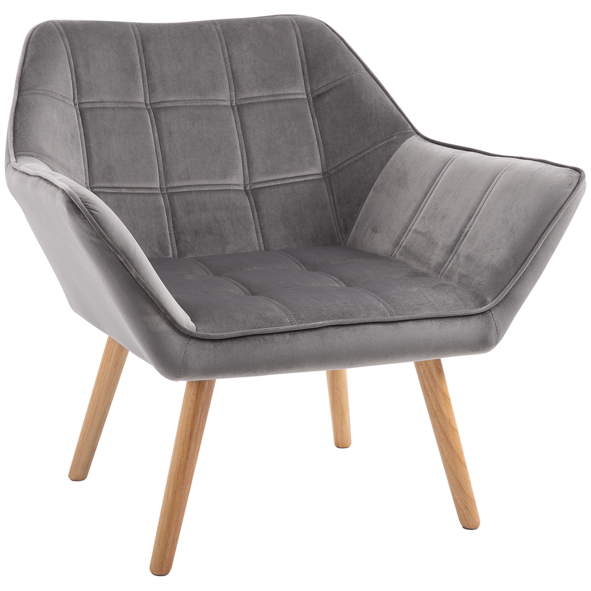 foto del prodotto homcom poltroncina stile nordico in legno ed effetto velluto grigio per soggiorno o ufficio, 64x62x72.5 cm aosom