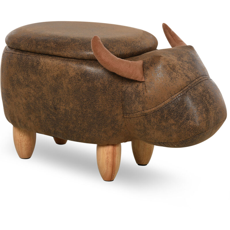 foto del prodotto homcom pouf contenitore poggiapiedi imbottito marrone forma di bufalo 62x35x36cm