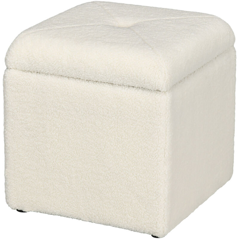 foto del prodotto homcom - pouf poggiapiedi contenitore imbottito 39x39x39cm in tessuto teddy crema